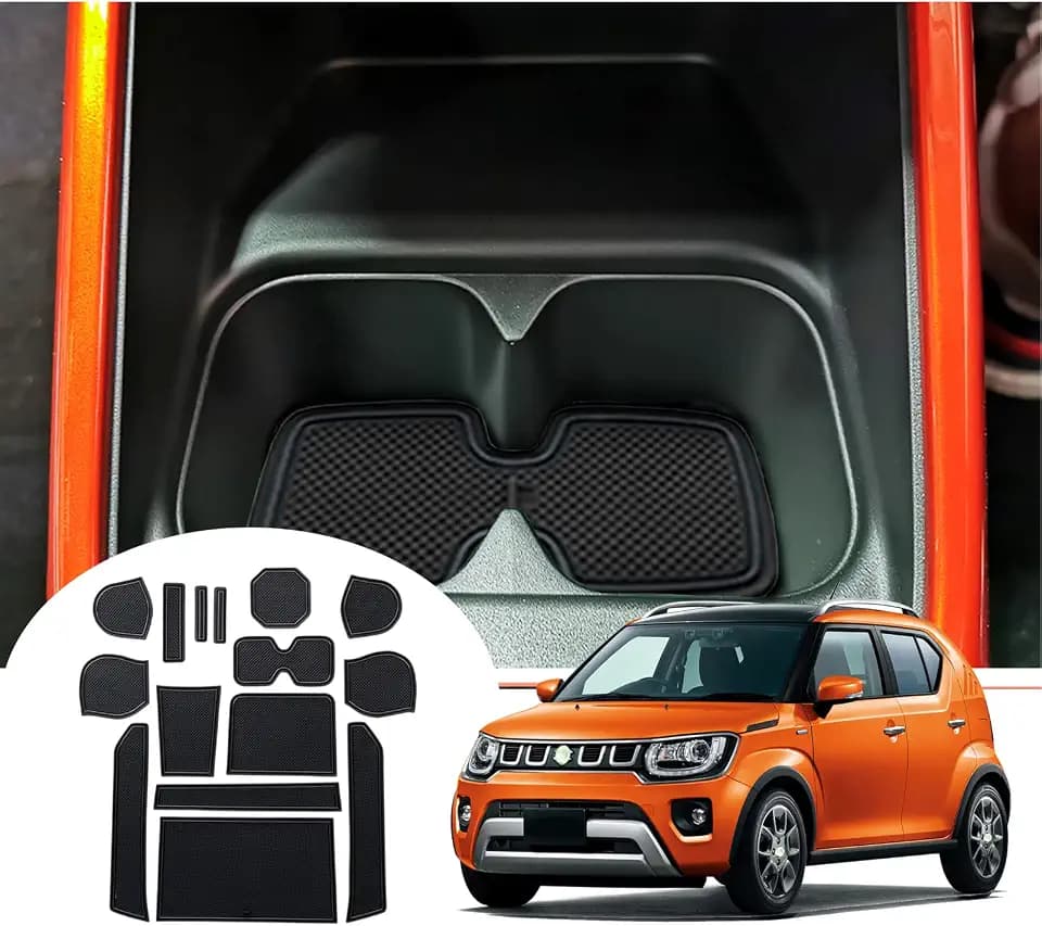 GAFAT Suzuki Ignis 2017-2024 2025 Antirutschmatten, Auto Mittelkonsole Gummimatten, Getränkehalter Matte, Aufbewahrungsbox rutschfeste Matte, Türnaht rutschfeste Matten, 15 Stück (Schwarz)
