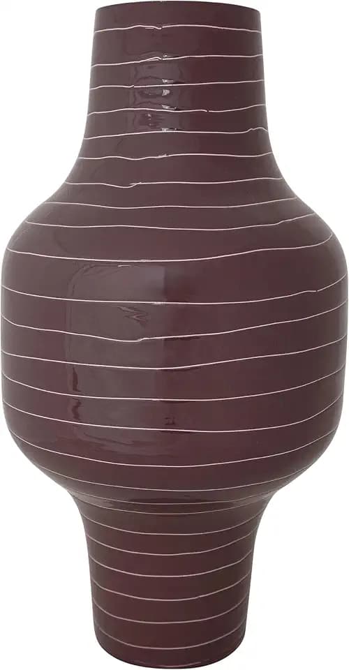 Bloomingville Enameled Metal Indoor/Outdoor Organic Striped Vase, Plum Color