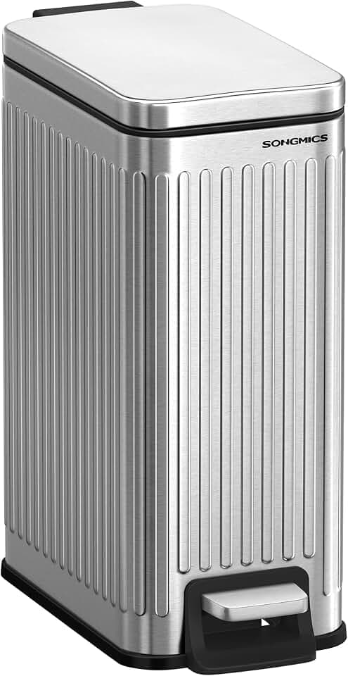 SONGMICS Bathroom Trash Can, 1.6 Gallon Stainless Steel Trash Bin with Lid