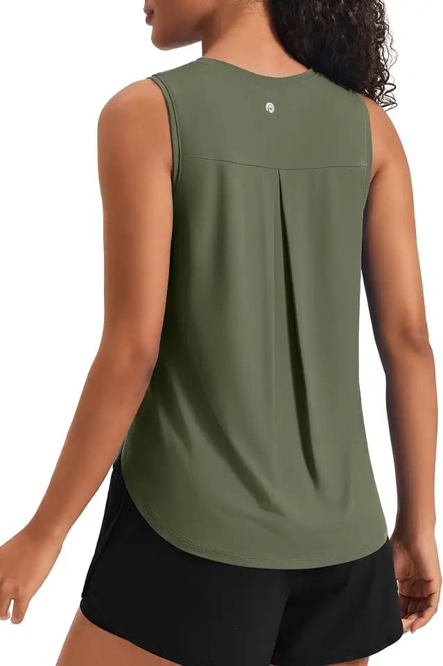 PINSPARK Women's Workout Tank Tops Back Pleat Loose Fit Sleeveless Shirts