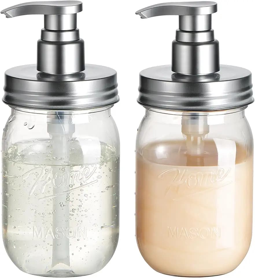Amolliar Plastic Mason Jar Soap Dispenser with Pump Lid 16OZ - 2 Pack