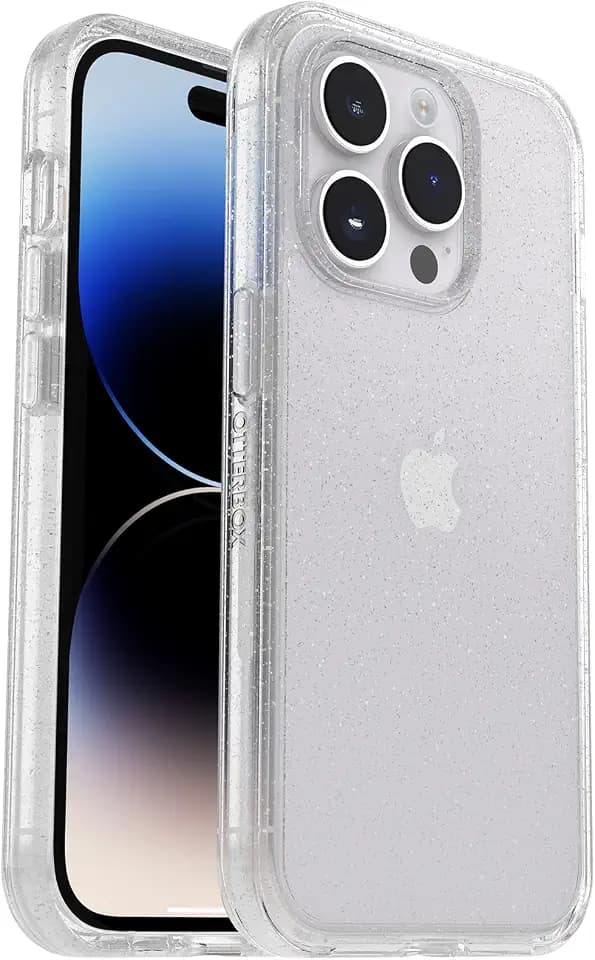 OtterBox iPhone 14 Pro (ONLY) Symmetry Series Case - STARDUST (Clear/Glitter), ultra-sleek, wireless charging compatible, raised edges protect camera & screen