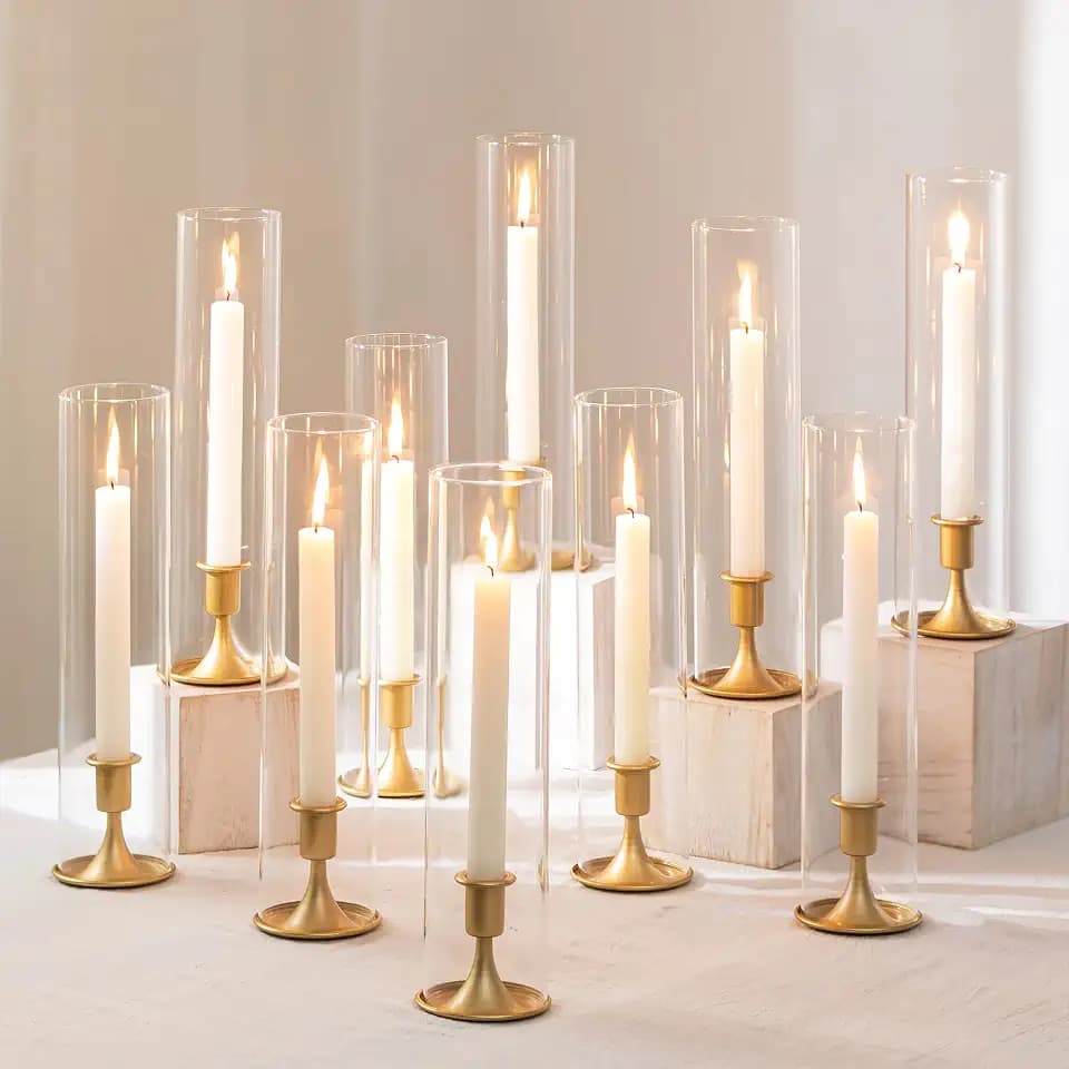 Romadedi Hurricane Candlestick Holders Gold, Taper Candle Holder, Set of 10