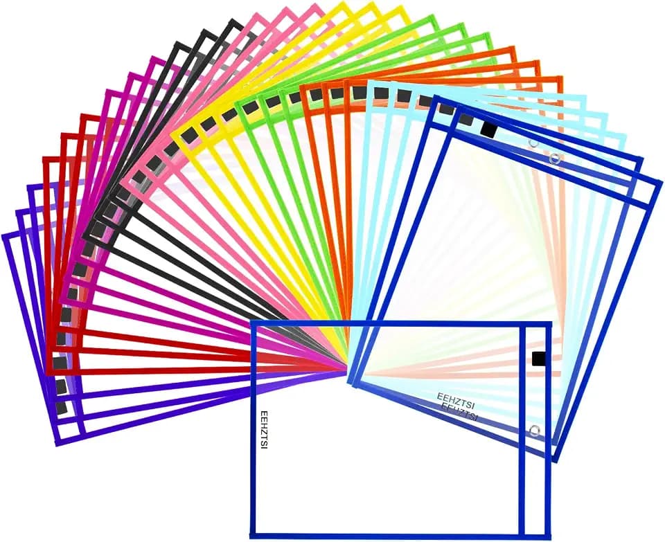 30 Packs Dry Erase Pocket Sleeves, Reusable Clear Plastic Classroom Pocket, 10x14 Inch Ticket Holders, Plastic Sleeves for School/Office Organization