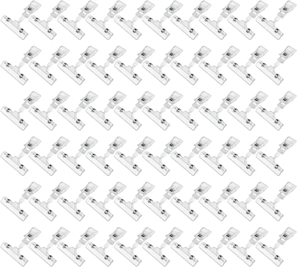 Clear Sign Clips on Merchandise Display 60 Pack Plastic Label Pop Clips on Sign Holder Shelf Double Sided Swivel Price Tag Clips on Clothing Rack Signs Rotatable Menu Clips for Sale Retail Display