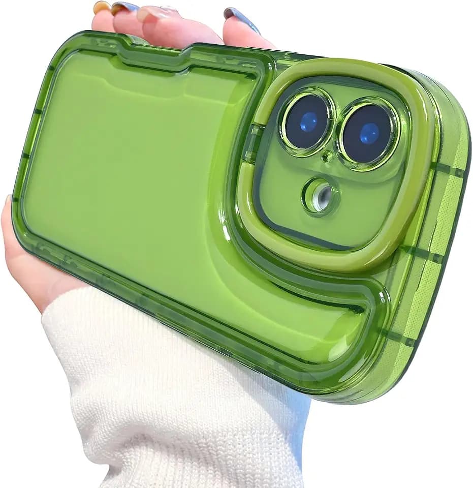 for iPhone 16 Case Clear Kickstand Creative Protective Design Case Camera Holder for TPU Slim Shockproof Cool Phone Case for iPhone 16-Green