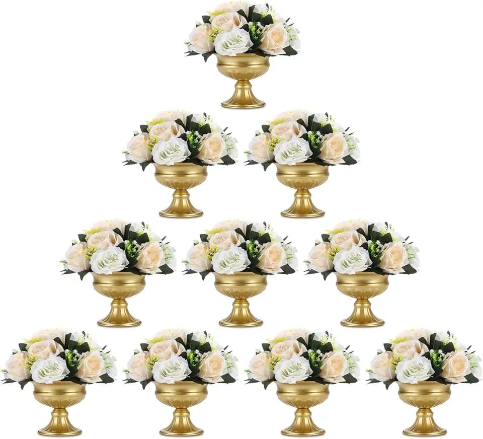 10 Pcs Mini Gold Metal Flower Vases, 4.7" Table Centerpieces
