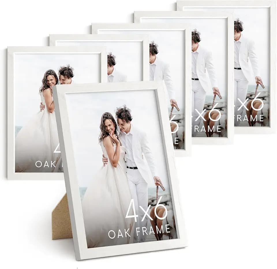 HAUS AND HUES White Oak Wood 4x6 Picture Frames - Set of 6, Natural Frames for Photos and Gallery Walls