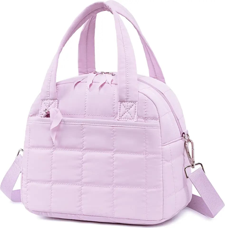 LEDAOU Lunch Box for Women, Quilted Insulated Lunch Bag, Puffy Lunch Tote with Adjustable Shoulder Strap for Work School Travel (Purple, Regular 9L)