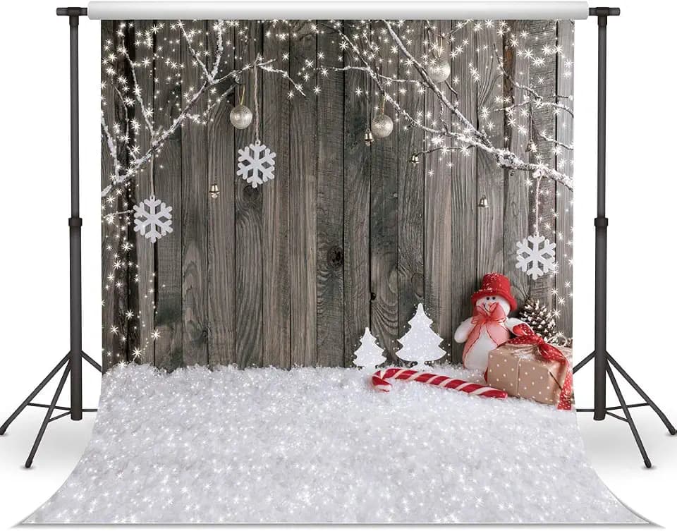 LYWYGG 10X10FT Weihnachten Hintergrund Weihnachten Hintergrund Schnee Boden Foto Hintergründe Holzwand Fotografie Kulissen für Kind CP-70-1010