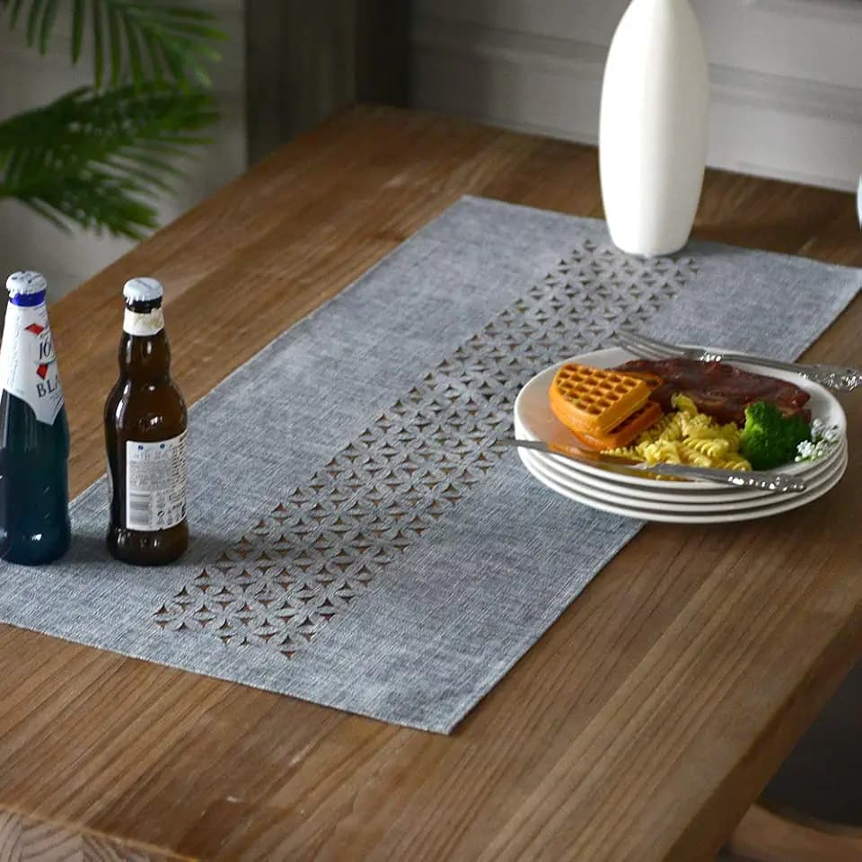 ARTABLE Gray Rectangle Fabric Table Runner Finished Edge 16 x 36 Inch