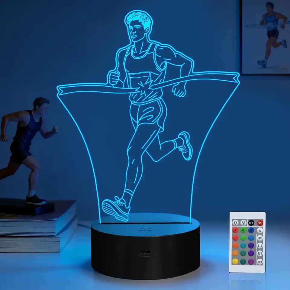 OkiyiD Running Gifts for Men Boys Runners, Male Running 3D Night Light Illusion Lamp with 16 Colors Remote Controller, Boys Birthday Xmas Competition Gifts for Track and Field Athlete Bedroom Decor