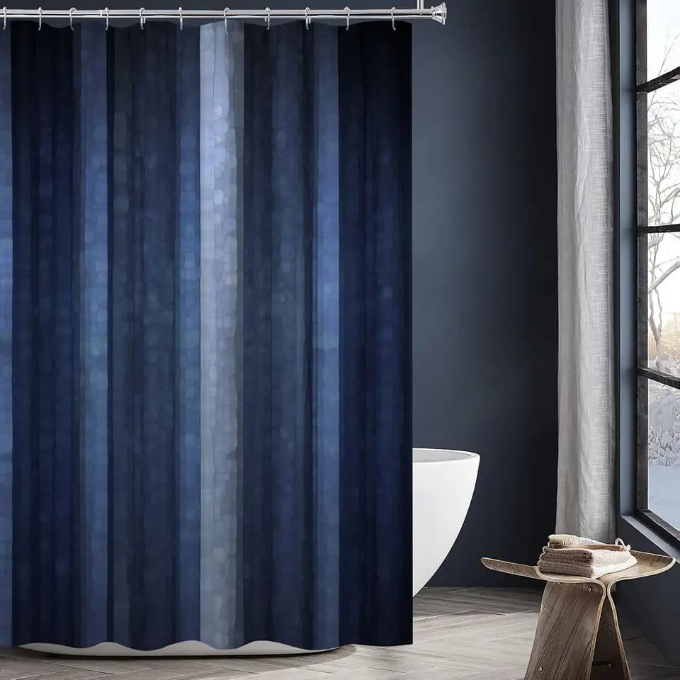 Gibelle Navy Blue Abstract Ombre Striped Shower Curtain,72x72