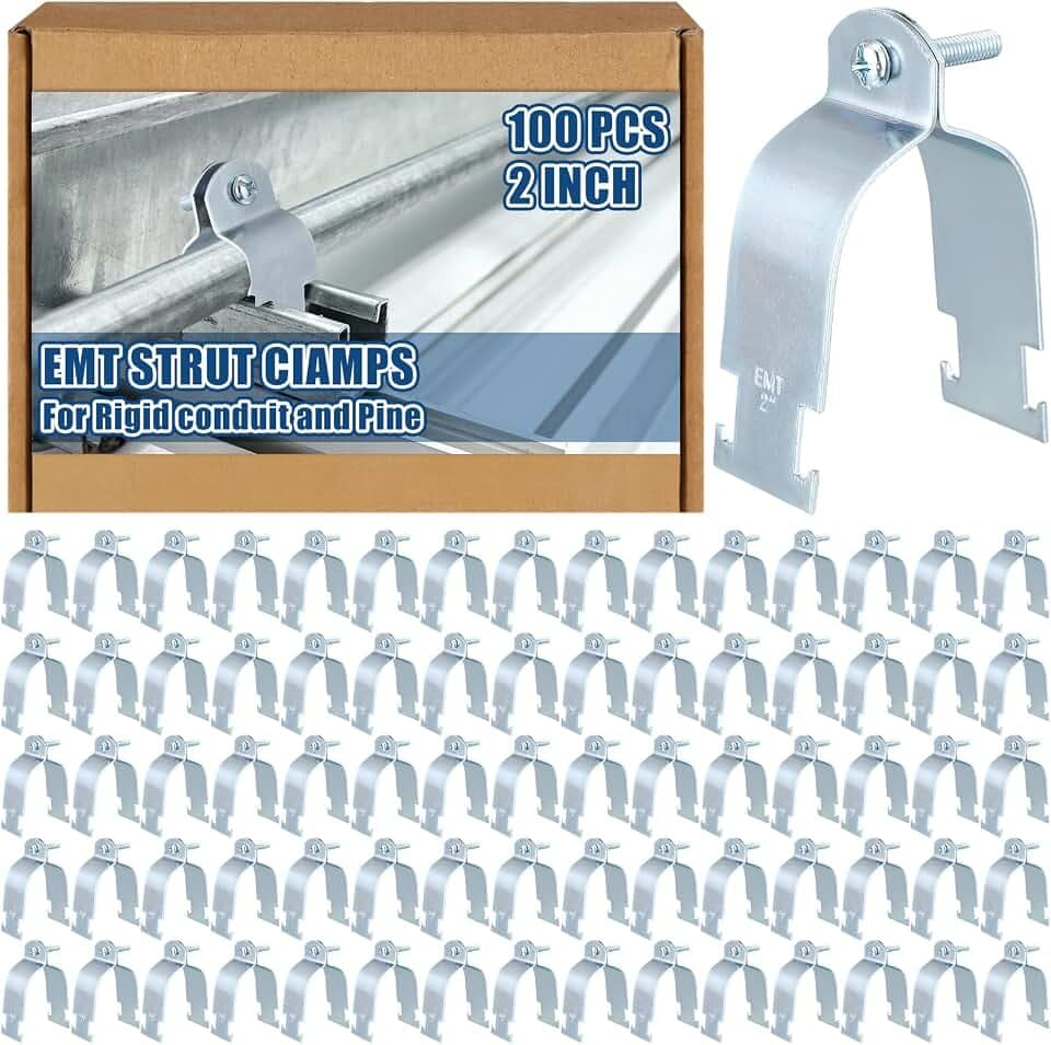Landhoow Emt Pipe Universal Strut Clamps Strut Channel Accessory Electro Galvanized Conduit Clamp with Bolt and Nut, Rigid Pipe Tool(2 Inch,Silver,100 Pcs)