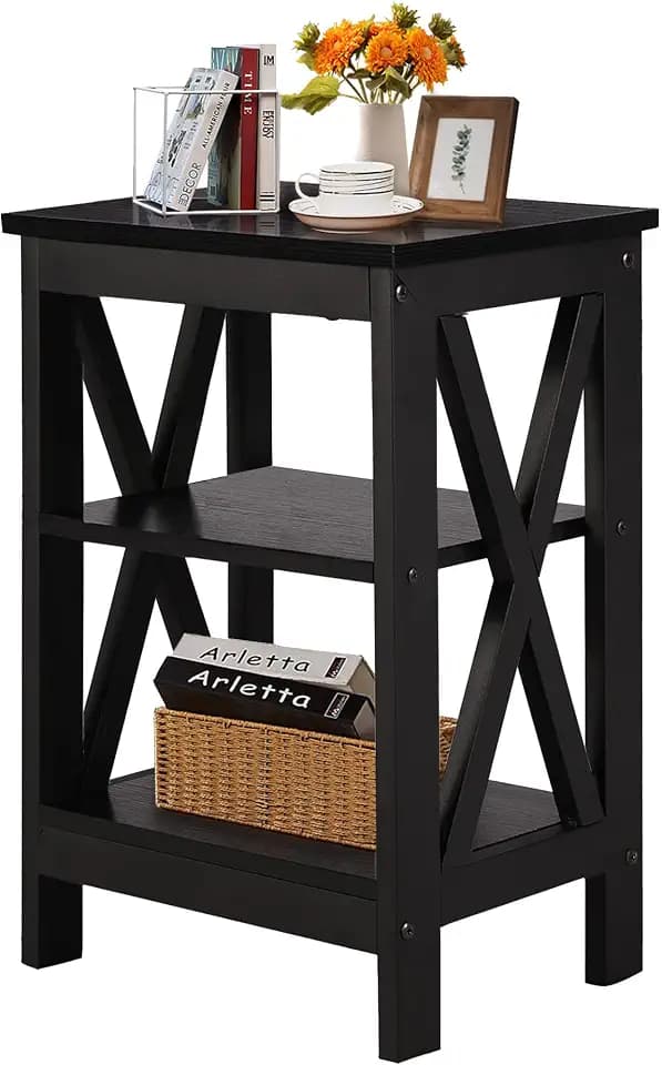 VECELO Modern Nightstands X-Design Side End Table Night Stand with Storage Shelf for Bedroom,Living Room,