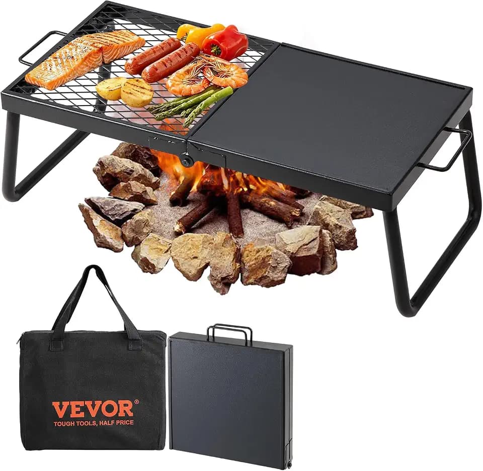 VEVOR Folding Campfire Grill, Heavy Duty Steel Mesh Grate, 22.4" Portable Camping Grates Over Fire Pit, Camp Fire Cooking Equipment with Legs Carrying Bag, Grilling Rack for Outdoor Open Flame Cooking