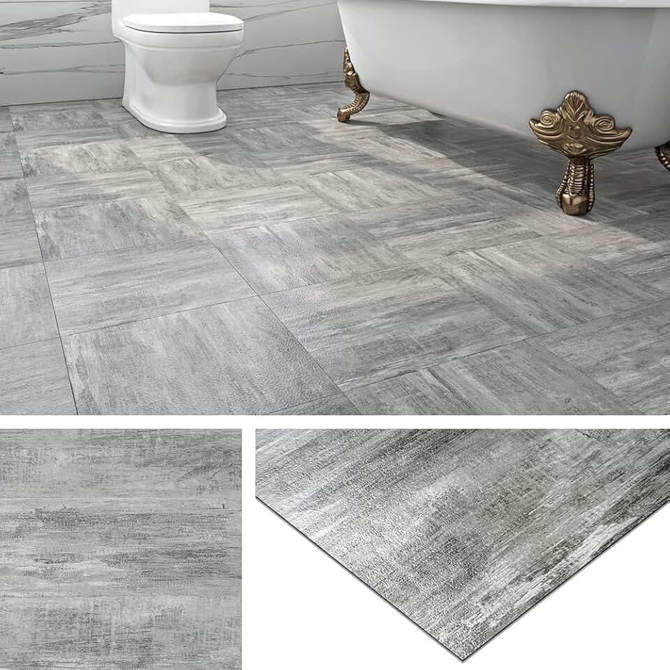 Livelynine 32 Fliesen Vinylboden Fliesenoptik Für Bad 30x30 PVC Bodenbelag Selbstklebend Grau Bodenfolie Selbstklebend Küche Laminatboden Dunkel Bodenfliesen Aufkleber Badezimmer Fliesen Abwaschbar