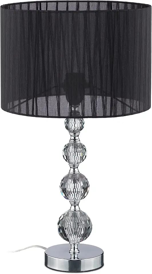 Relaxdays Tischlampe, Nachttischlampe im Kristalldesign, schwarz