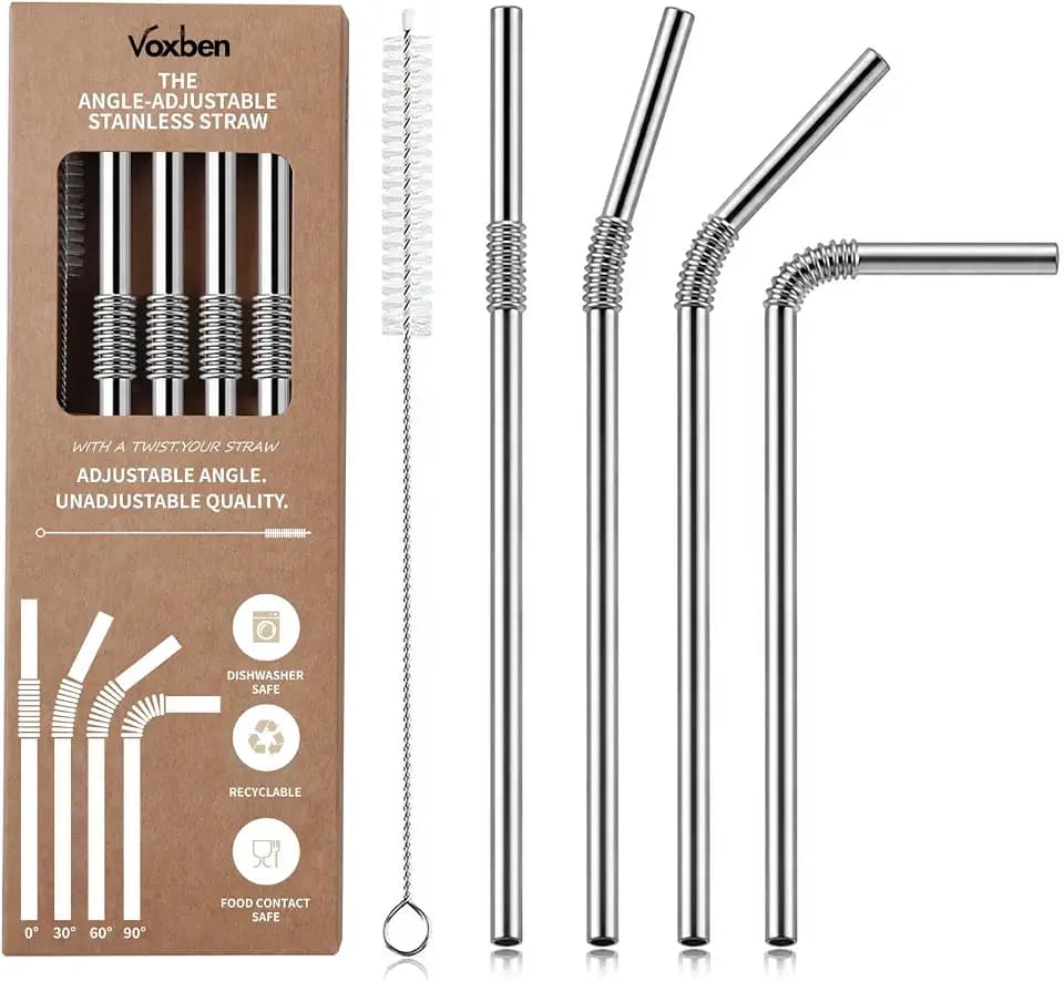 4-Pack Bendable Stainless Steel Straws, 9" Reusable Metal Straws