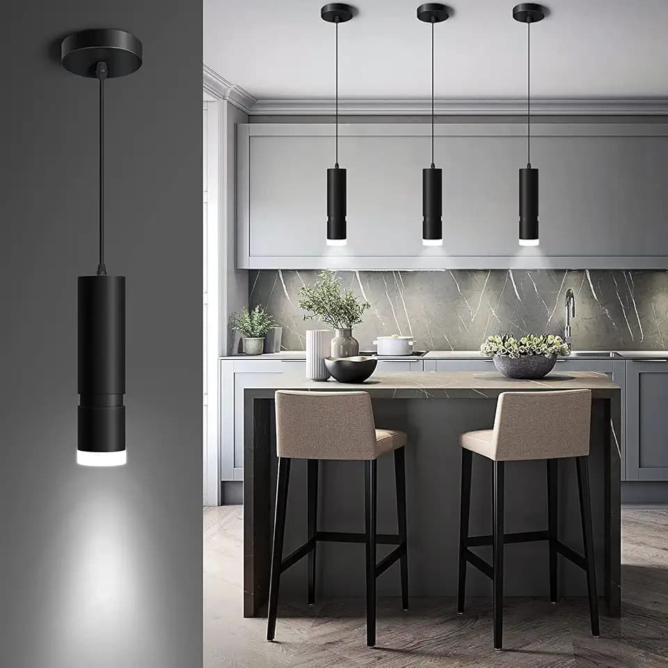 OKELI Moderne Pendelleuchten, schwarze Pendelleuchte, LED Minimalist Strip Pendelleuchte (Schwarz-Verstellbare Brennweite, 20W)
