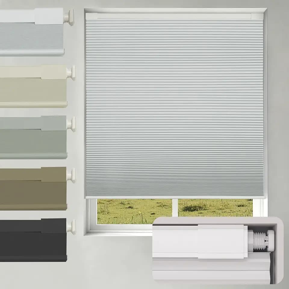 No Drill No Tools Blackout Cellular Shades,Cordless Blinds for Indoor Windows,Room Darkening Window Shades Honeycomb Blinds for Bedroom,Office,Home,White,35.5" w x 64" h