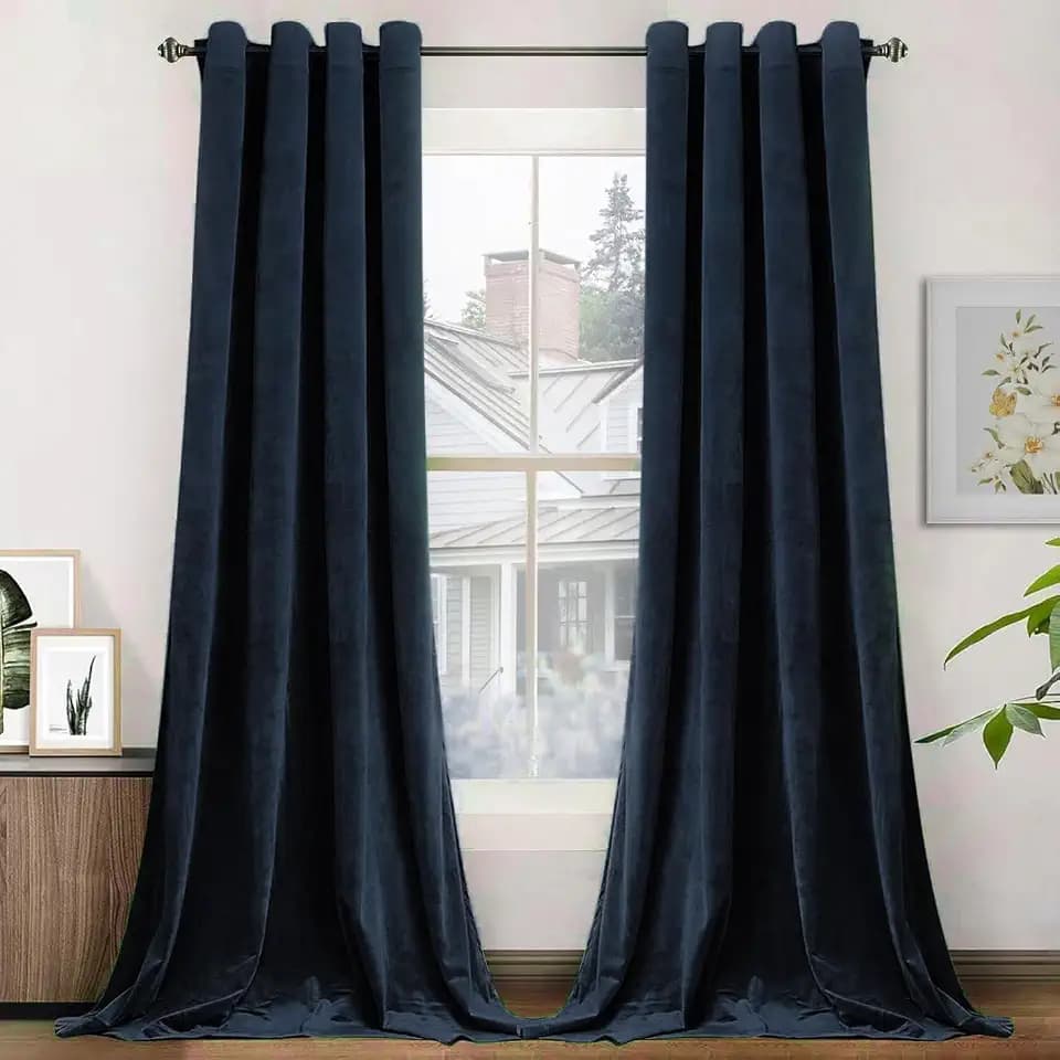 SMILETIME Navy Blue Velvet Curtains 52"x90" Grommet 2 Panels