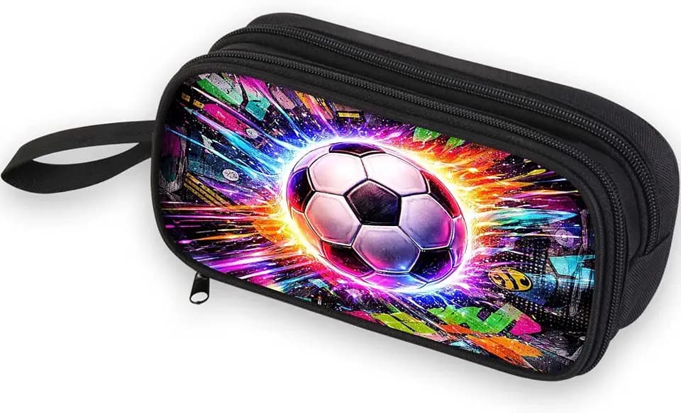 Soccer Pencil Case for Boys and Girls | Kids Pencil Pouch Large Capacity 2 Zipper with Compartments | Sports School Supplies Organizer Bag | Stationery Box for Children Teen Age 6-18