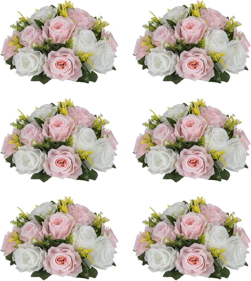 NUPTIO Flower Ball Centerpieces for Tables: Pink & White Artificial Rose