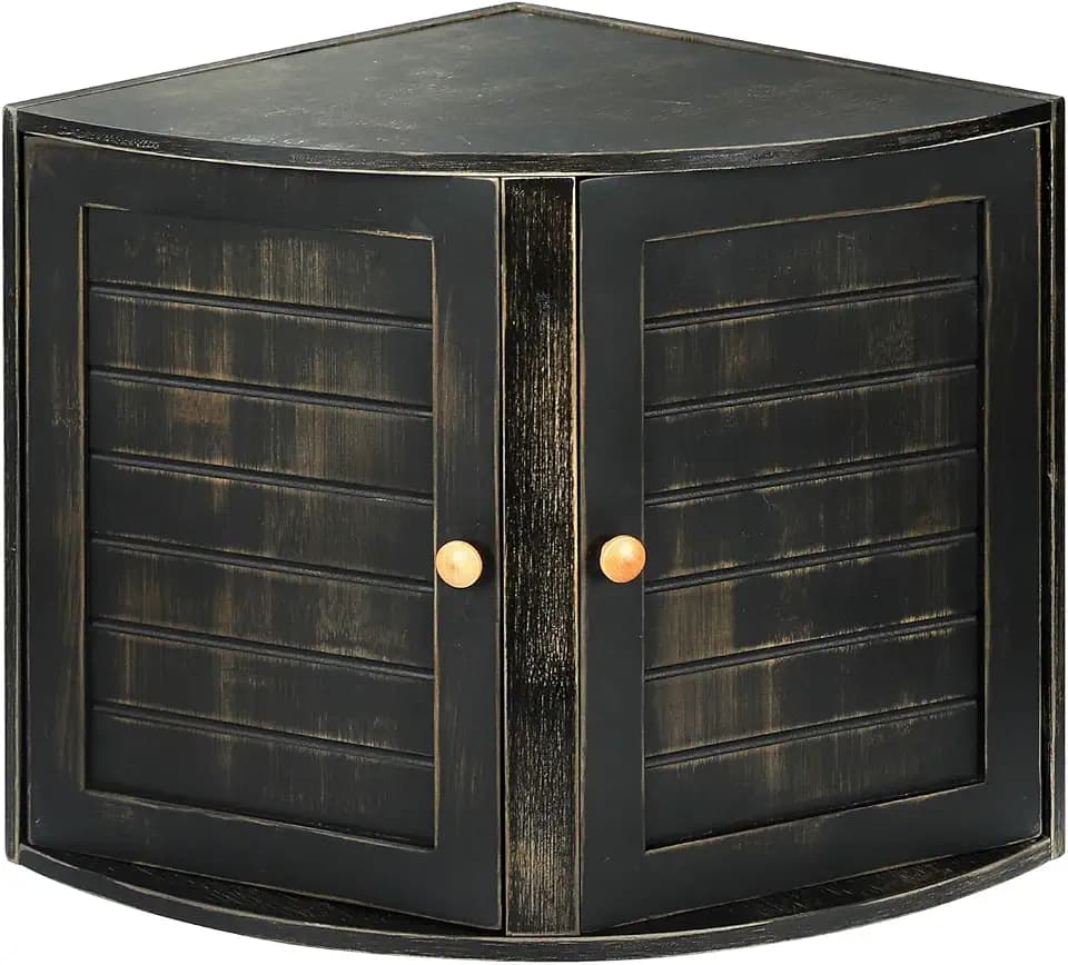 Black Vintage Double Layers Bamboo Corner Bread Box for Kitchen Counter