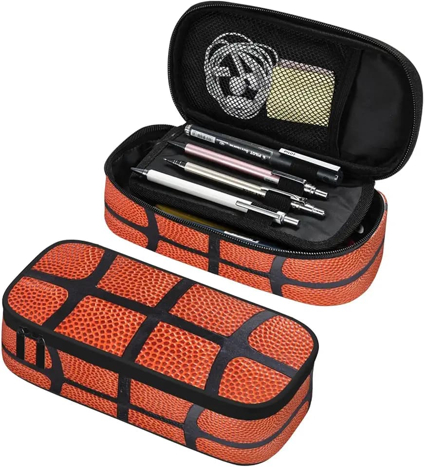 Basketball Pencil Case for Boys and Kids Cute Pen Box Pouch Large pencil bag with Double Zipper, Portable Pencil Pouch for School Office Supplies