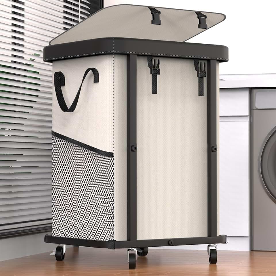 Laundry Basket with Wheels,150L Leather Patchwork Rolling Hamper Carts