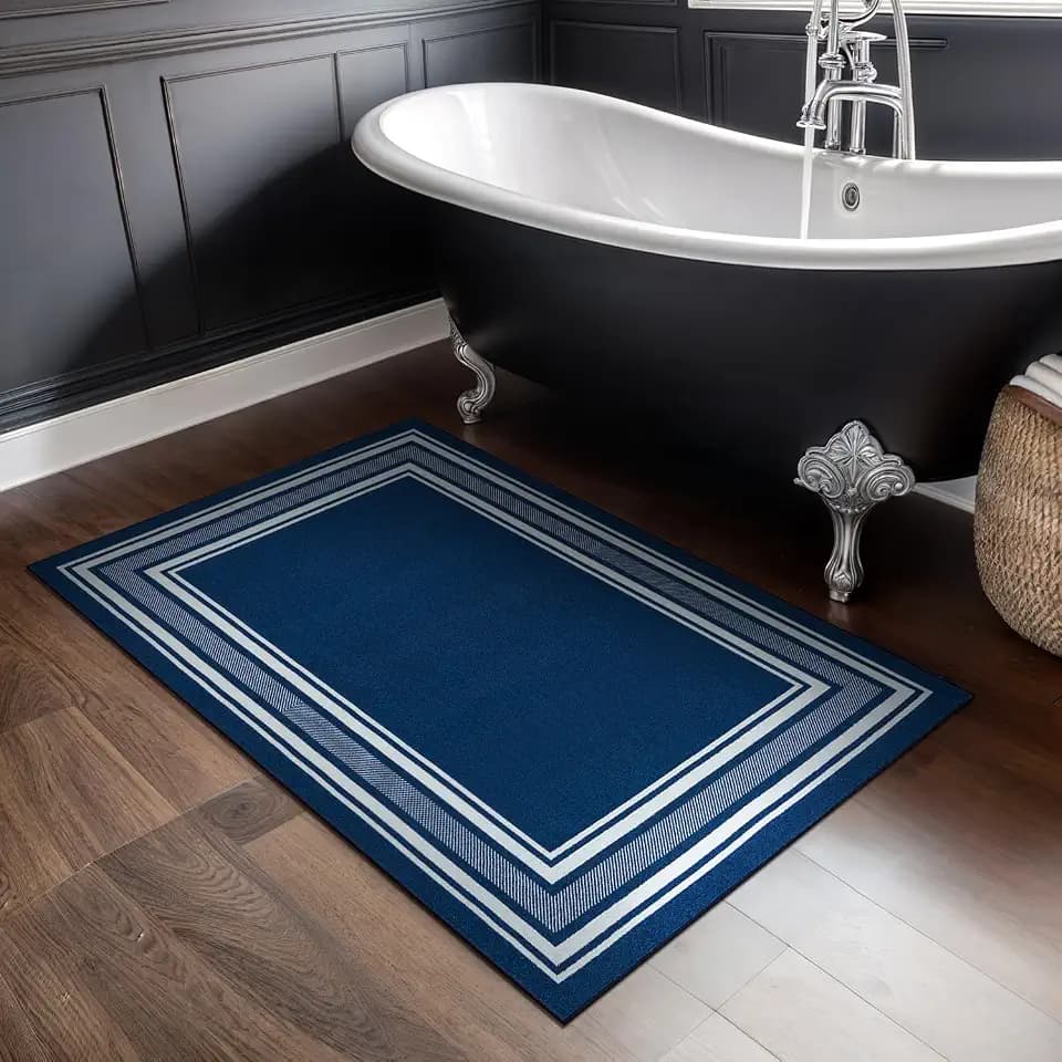 Non Slip Area Rugs 2x3 Modern Bordered Non Skid Rubber Backing Soft Entryway Rug for Living Dining Room Easy to Clean Non Shedding Kitchen Bedroom Indoor Carpet 2 x 3 Navy