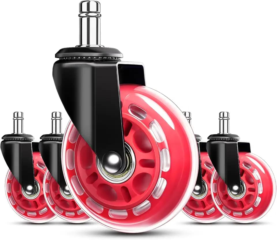 RidRed Gaming Chair Wheels - Heavy-Duty Office Chair Wheels - Replacement Rubber Casters- Universal Fit 3 Inch Chair Casters, Noise Free, Fits 98% Chair, for All Floor (Red)