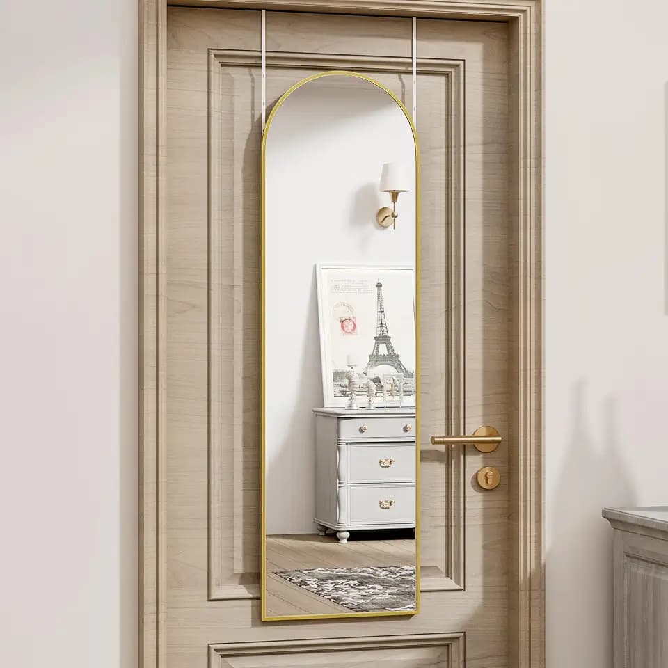 Vlush Full Length Door Mirror 14"x48" Gold Arched Full Body Mirror