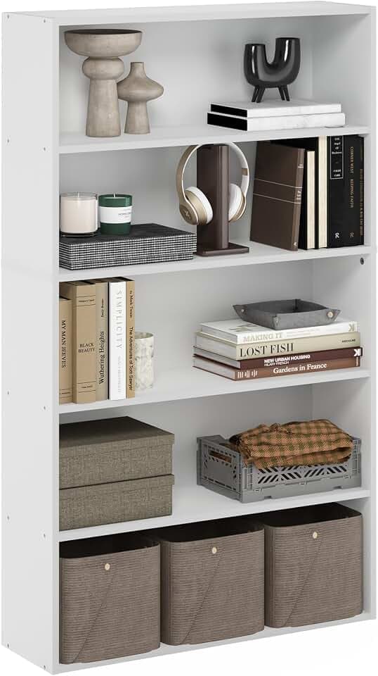 Furinno PASIR 5-Tier Book Shelf with Open Shelf, White