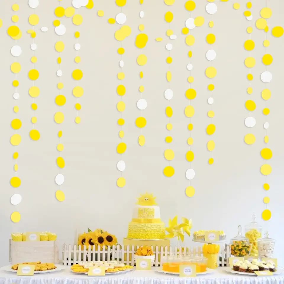 46 Ft Yellow White Circle Dots Garland Gradient Yellow Polka Dot Hanging Paper Streamer for Wedding Bridal Shower Birthday Engagement Bee Sunflower Lemon Themed Party Decorations Supplies