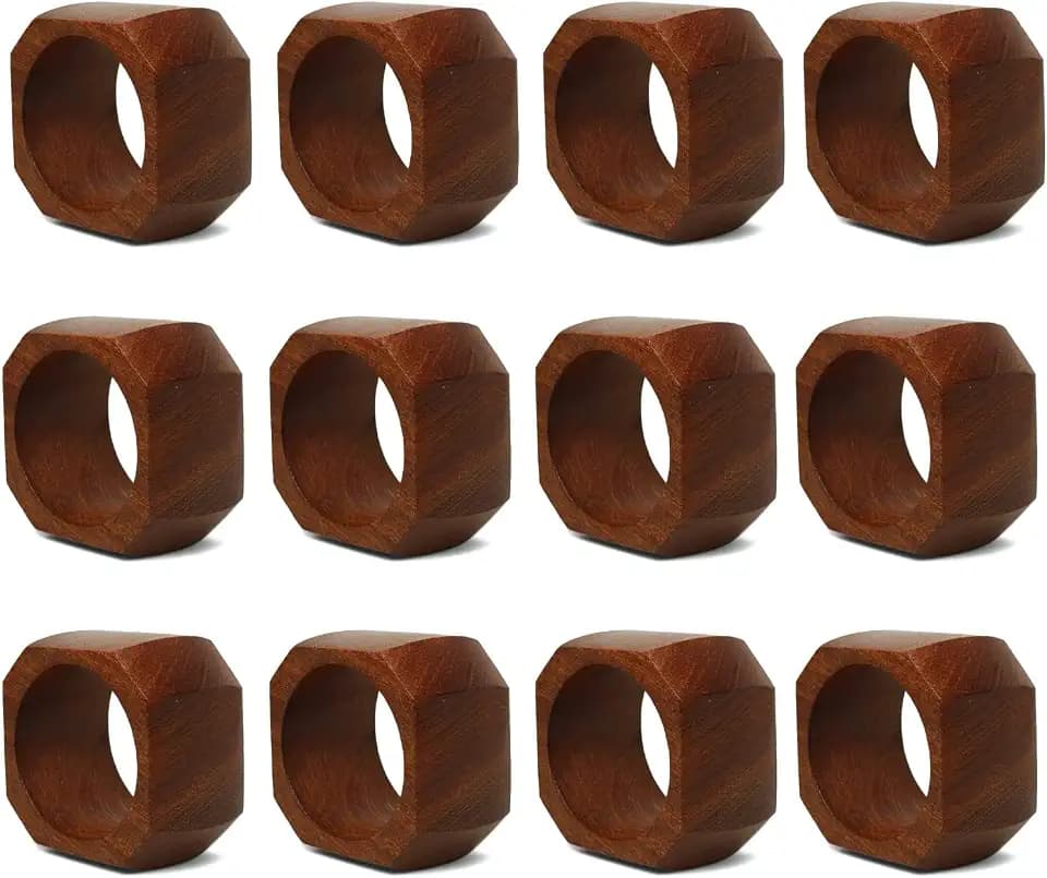 Classic Handmade Napkin Rings Set, Dining Table Holders for Everyday, Holiday, Christmas, Thanksgiving, Farmhouse Decor (Natural Wood Color, Set of 12)