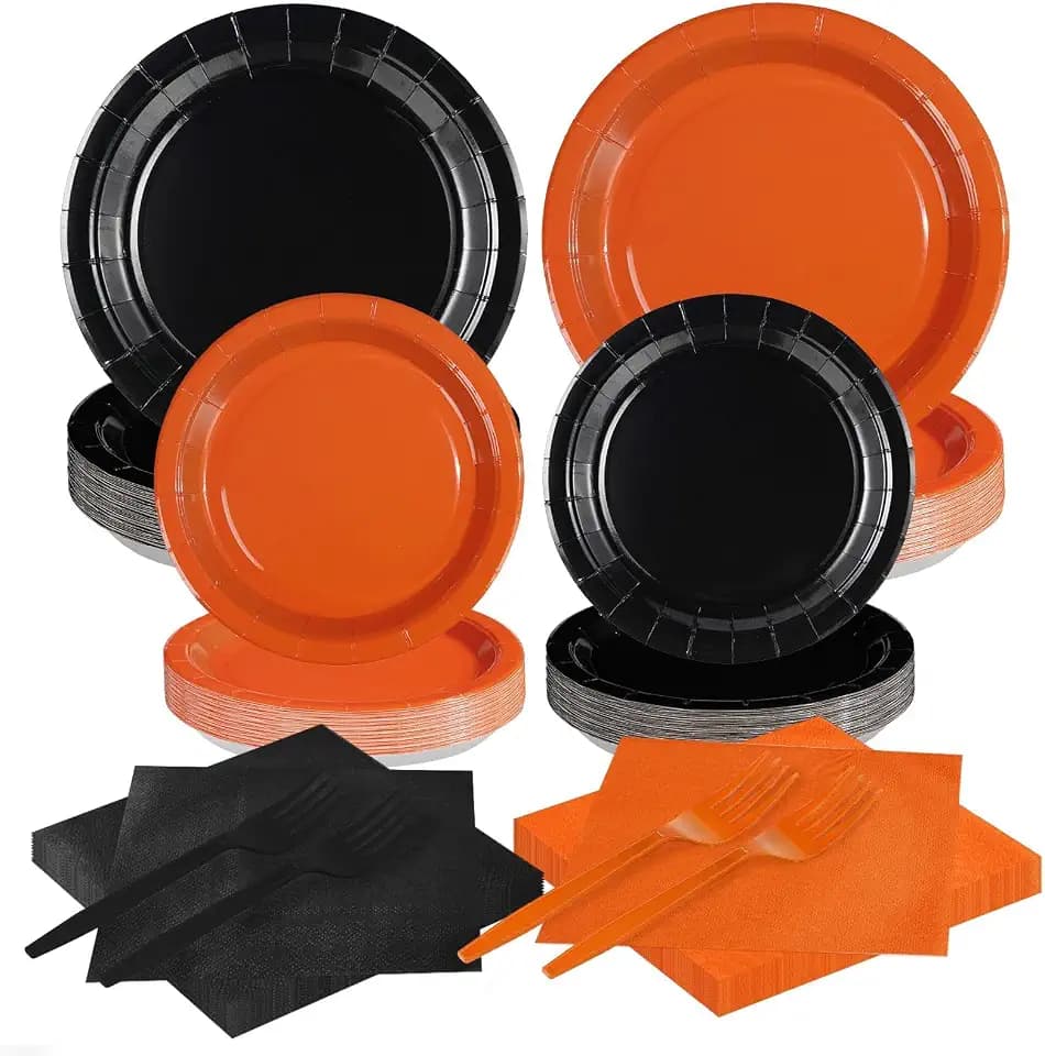 Grencian 200Pcs Orange and Black Decoration for Halloween Birthday Serves 50