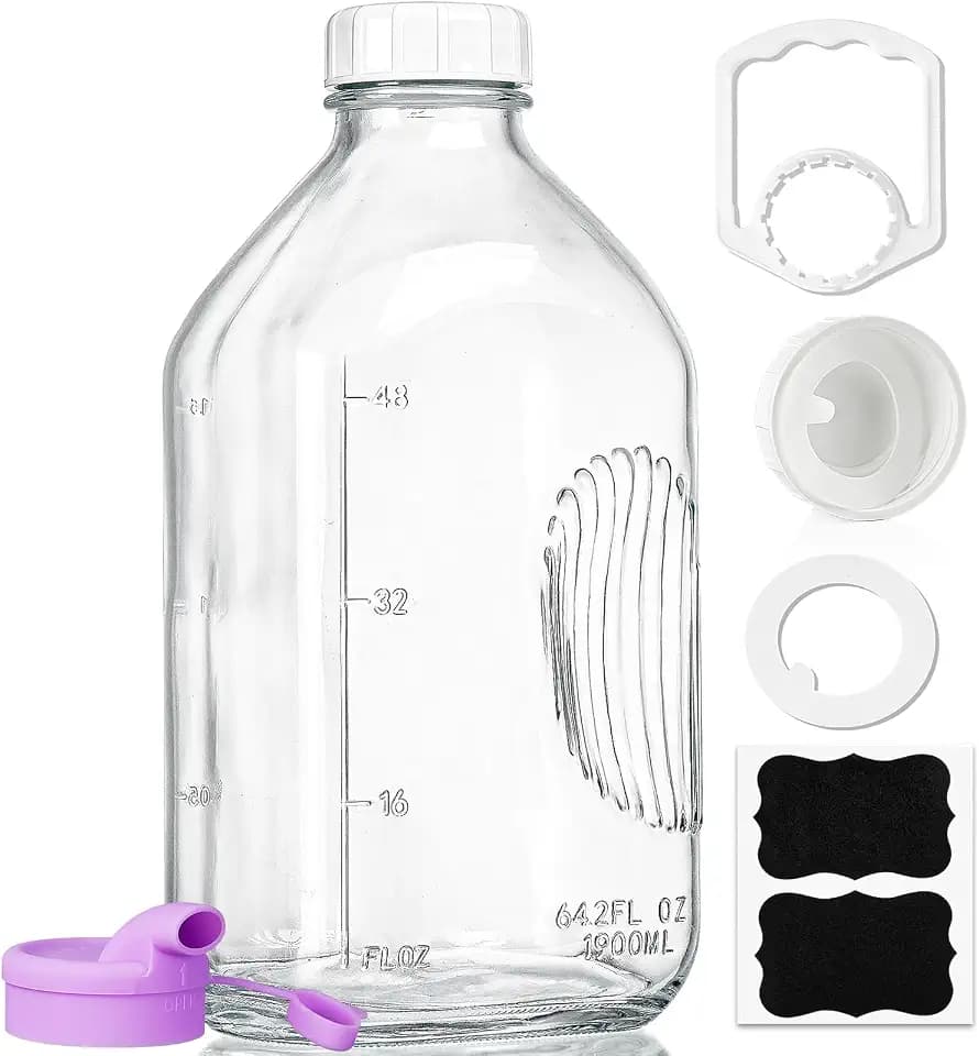 Ritayedet 64 Oz Glass Milk Bottle With Lid, Half Gallon Glass Pitcher