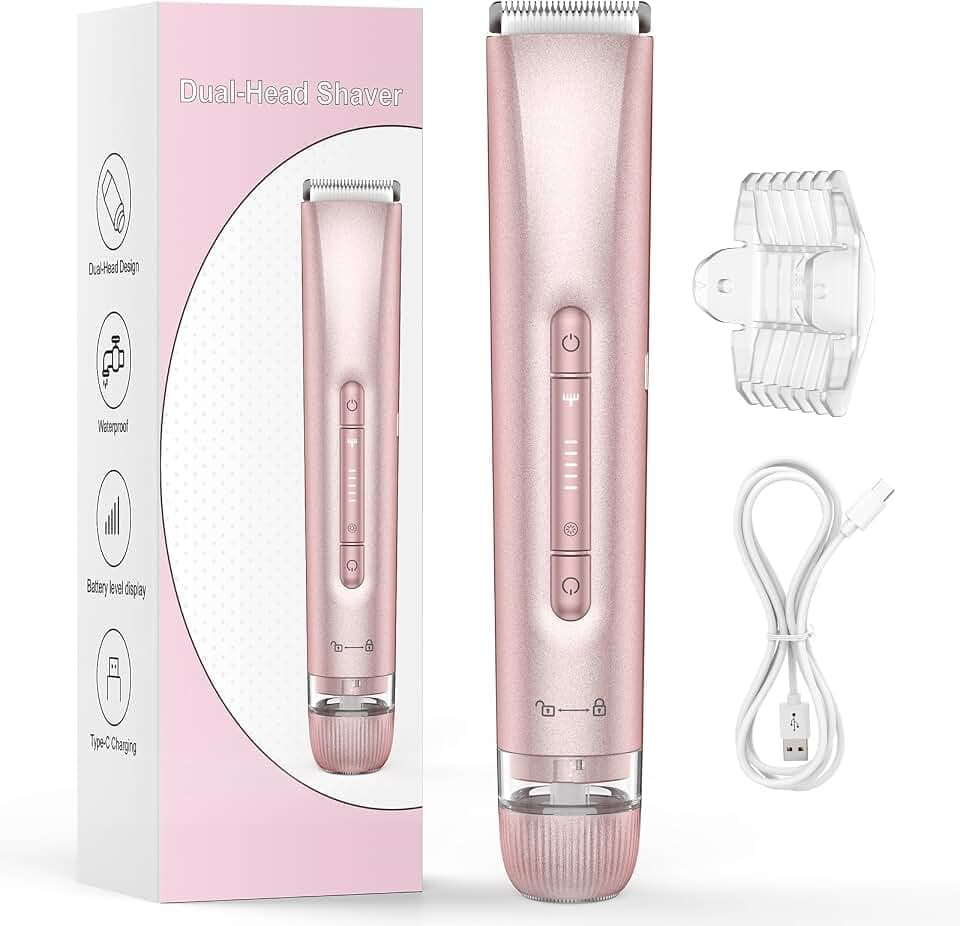 Rasierer Damen, 2-In-1 Intimrasierer für Frauen Damenrasierer Elektrisch Nass-Trockenrasierer Haarentferner für Achseln Bikini Trimmer mit Beine, Arme, IPX7 Wasserdicht USB-Aufladungt C01