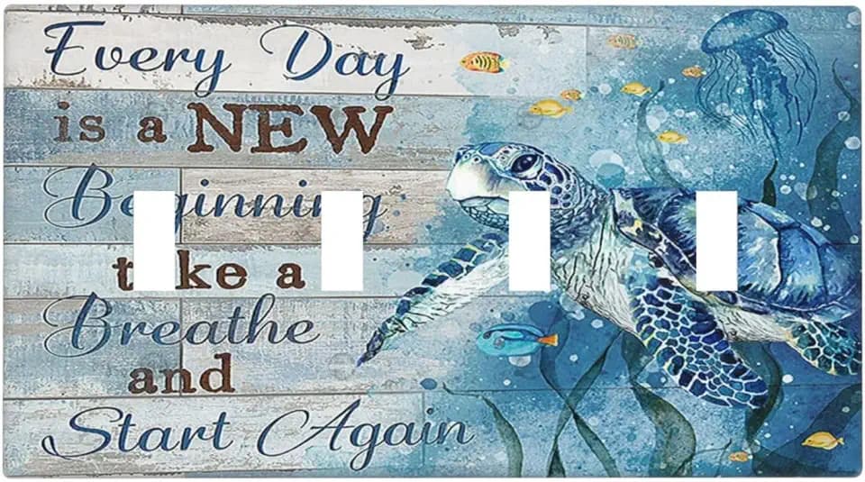 Decorative Switch Plate Covers Inspirational Quotes Blue Sea Turtle Nautical Wood Board 4 Gang Device Light Switch Cover Quad Toggle Wall Plate Electrical Faceplate for Bedroom Decor