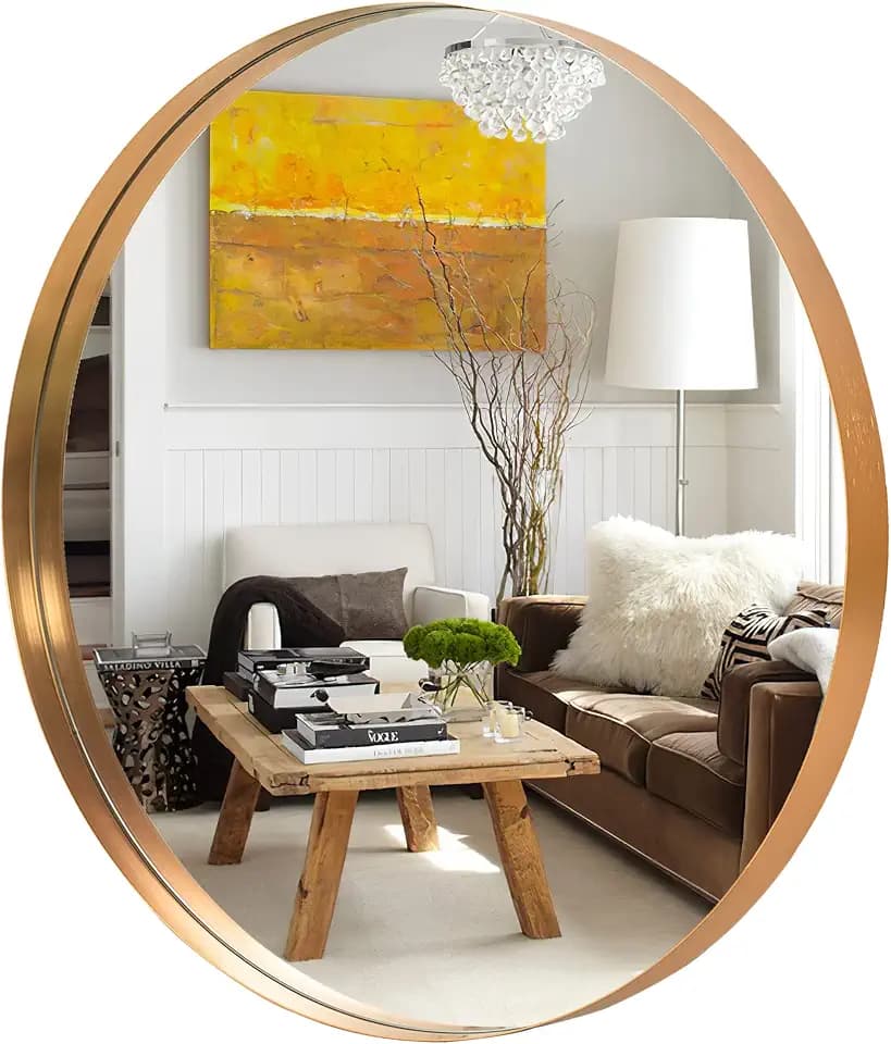 NeuType Round Mirror 32inch Circle Wall Mirror Metal Framed Wall Mirror Large Hanging Decorative Mirrors for Wall Bathroom Bedroom Living Room (Gold, 32" x 32")