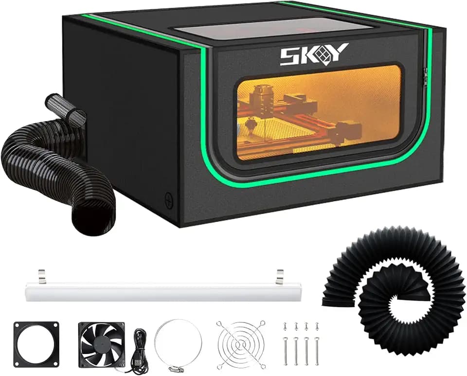 Lutyr Skpuphy Integrated Laser Engraver Enclosure with LED Light, Ventilation Kit, Fits for Most Laser Cutter, Insulates Against Smoke, Odor and Noise, Eye Protection 720 * 720 * 400MM