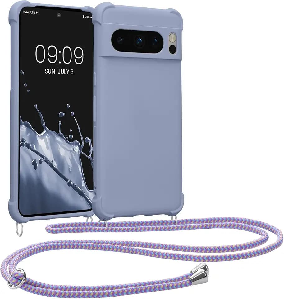 kwmobile Necklace Case kompatibel mit Google Pixel 8 Pro Hülle - Cover mit Kordel zum Umhängen - Silikon Schutzhülle Lavendel