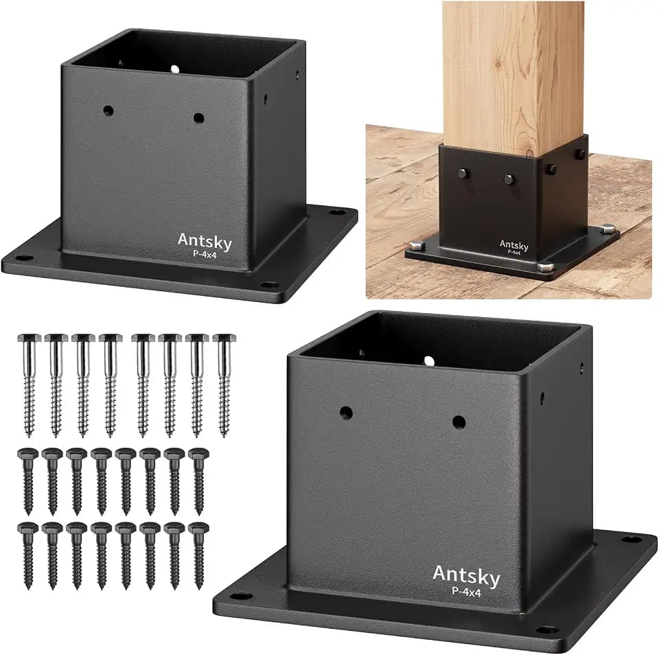 4×4"(Actual: 3.5×3.5inch) Post Stainless Steel Flange Anchor Base with Screws for Deck Railing, Black Finish (2 Pack)