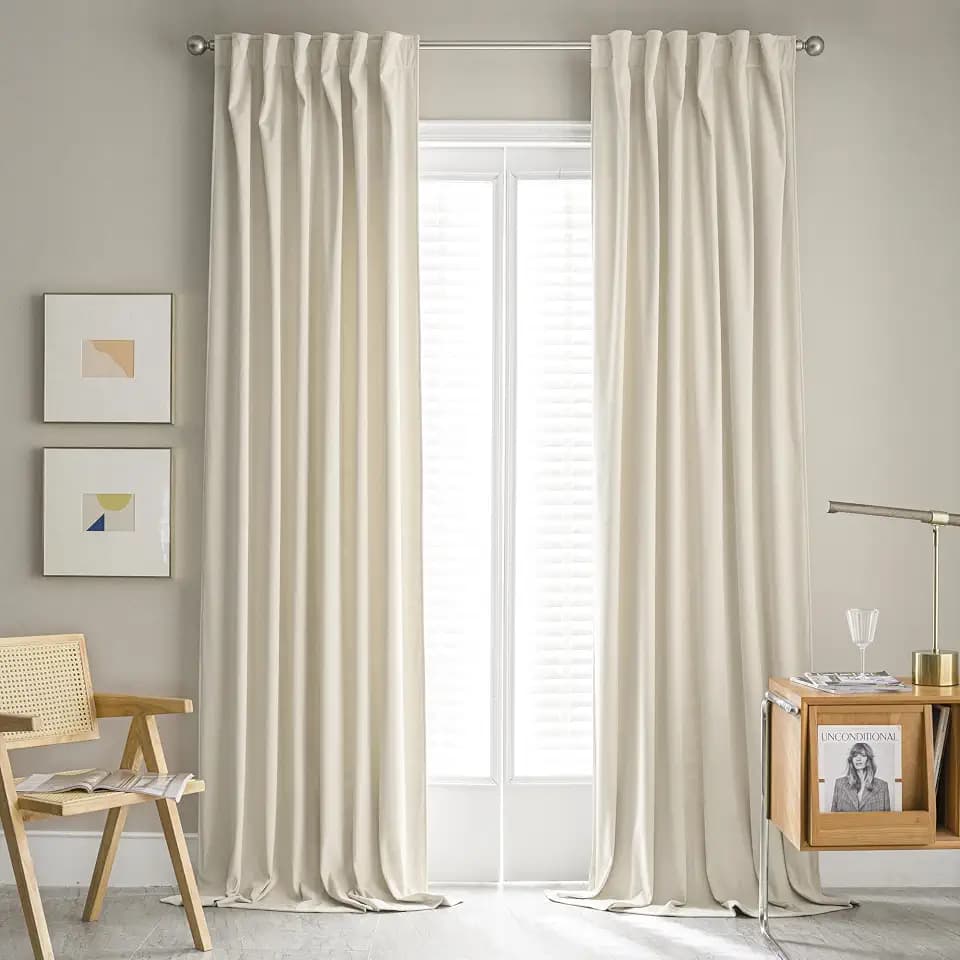 MUMFAS Velvet Curtains 108 Inches Long Tall Ceiling Drapery for Living Room Large Window Curtains & Drapes for Nursery Backdrop, Ivory/Off White, Back Tab Rod Pocket 52x108 Inch 9 FT/Feet Length