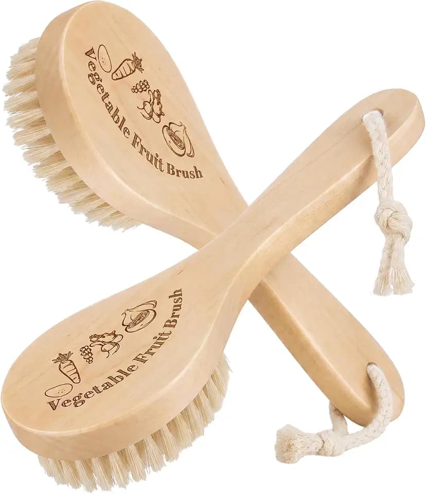 Wooden Vegetable Brush Handle, Fruit Scrubber, 2 Pcs, Solid Color