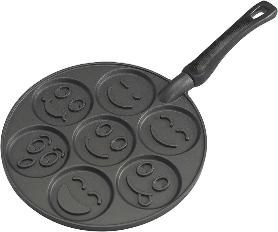 Nordic Ware Smiley Face Pancake Pan Silver, 10 1/2 inch diameter