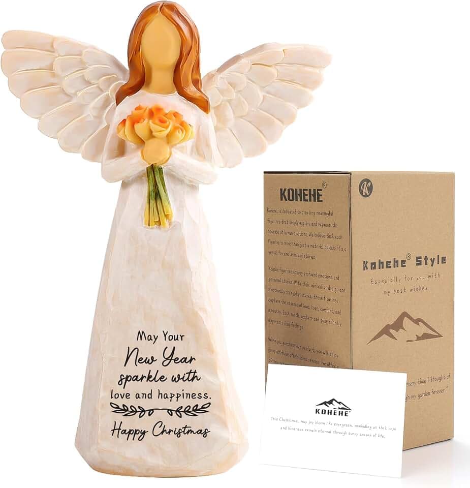 Kohehe 5.5'' Happy Christmas Angel Figurine Gifts for Home Decor,Christmas Emotional Gifts for Women,Unique Xmas Gift for Mom,Sister and Best Friend