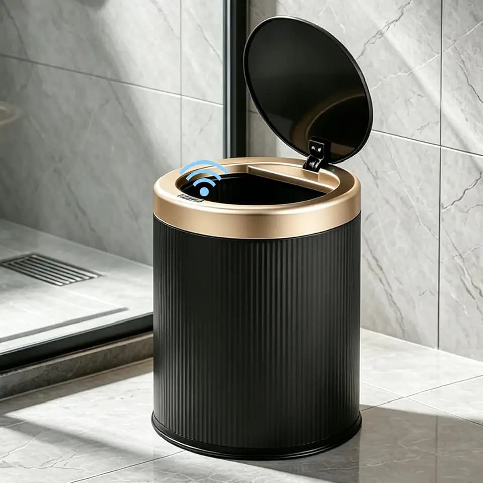 URALFA Automatic Bathroom Trash Can with Lid, Motion Sensor Trash Can